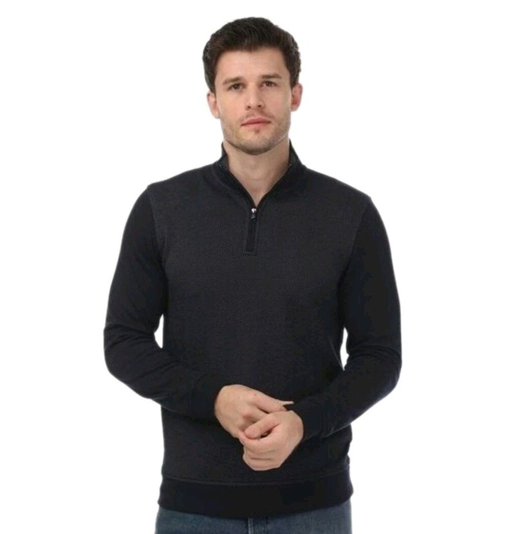 Ted Baker Men's Textured 1/4 Zip Cotton Knit Pullover Sweater Top Black Size M